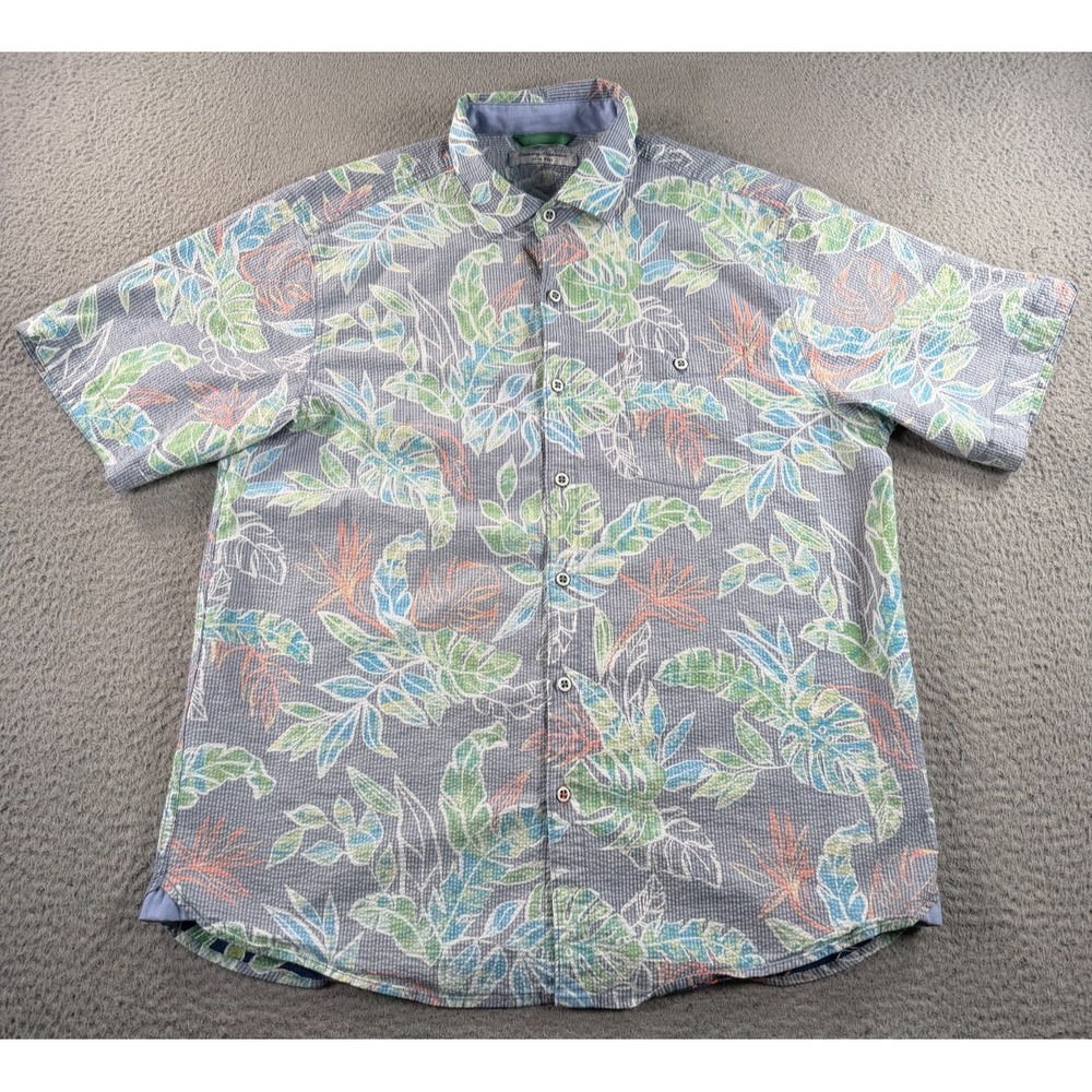 Tommy Bahama Nova Wave Shirt Mens Large Tropical Seersucker Stretch Floral AOP